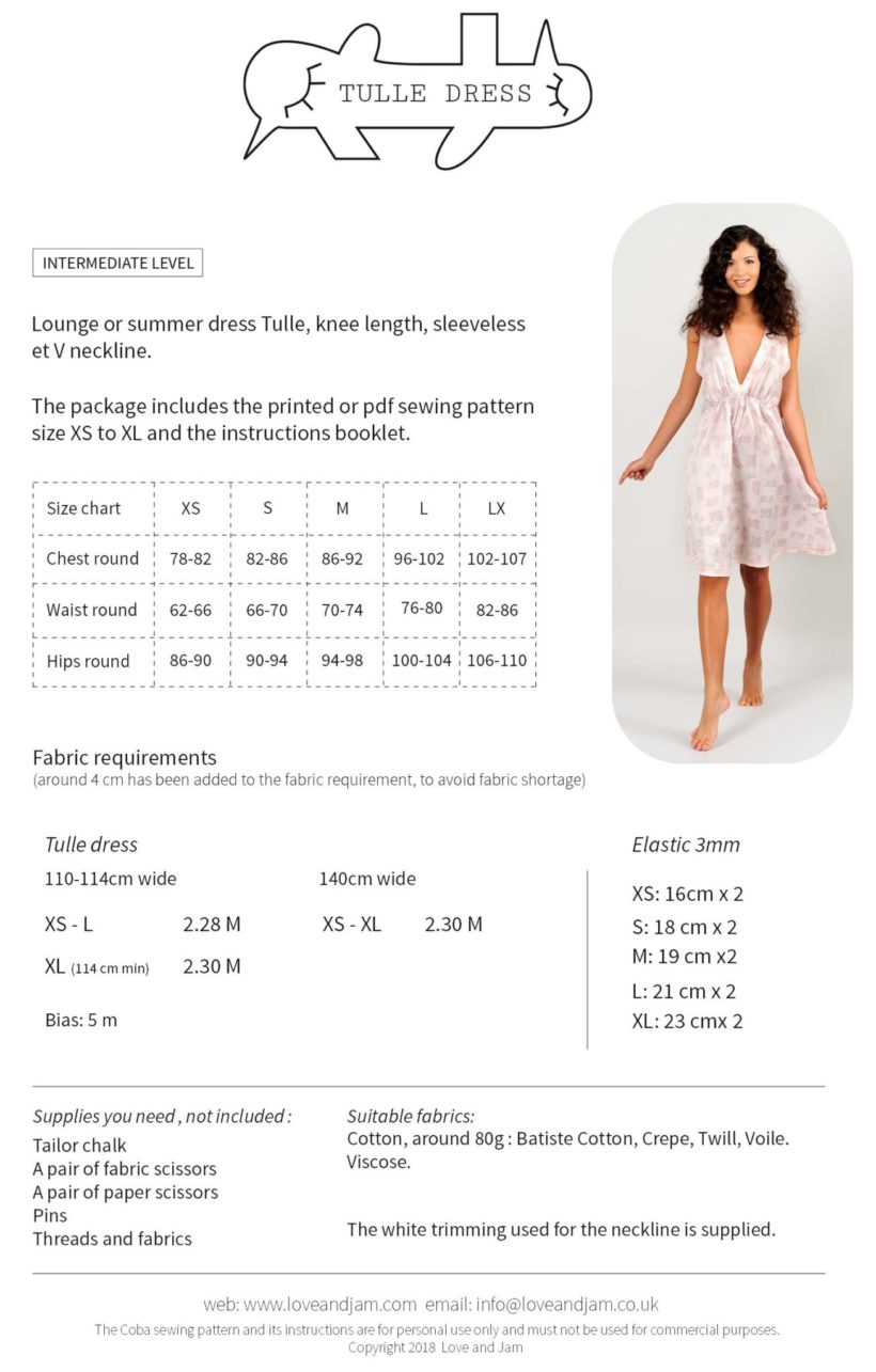 Dress patterns Tulle or lounge dress for seamstresses