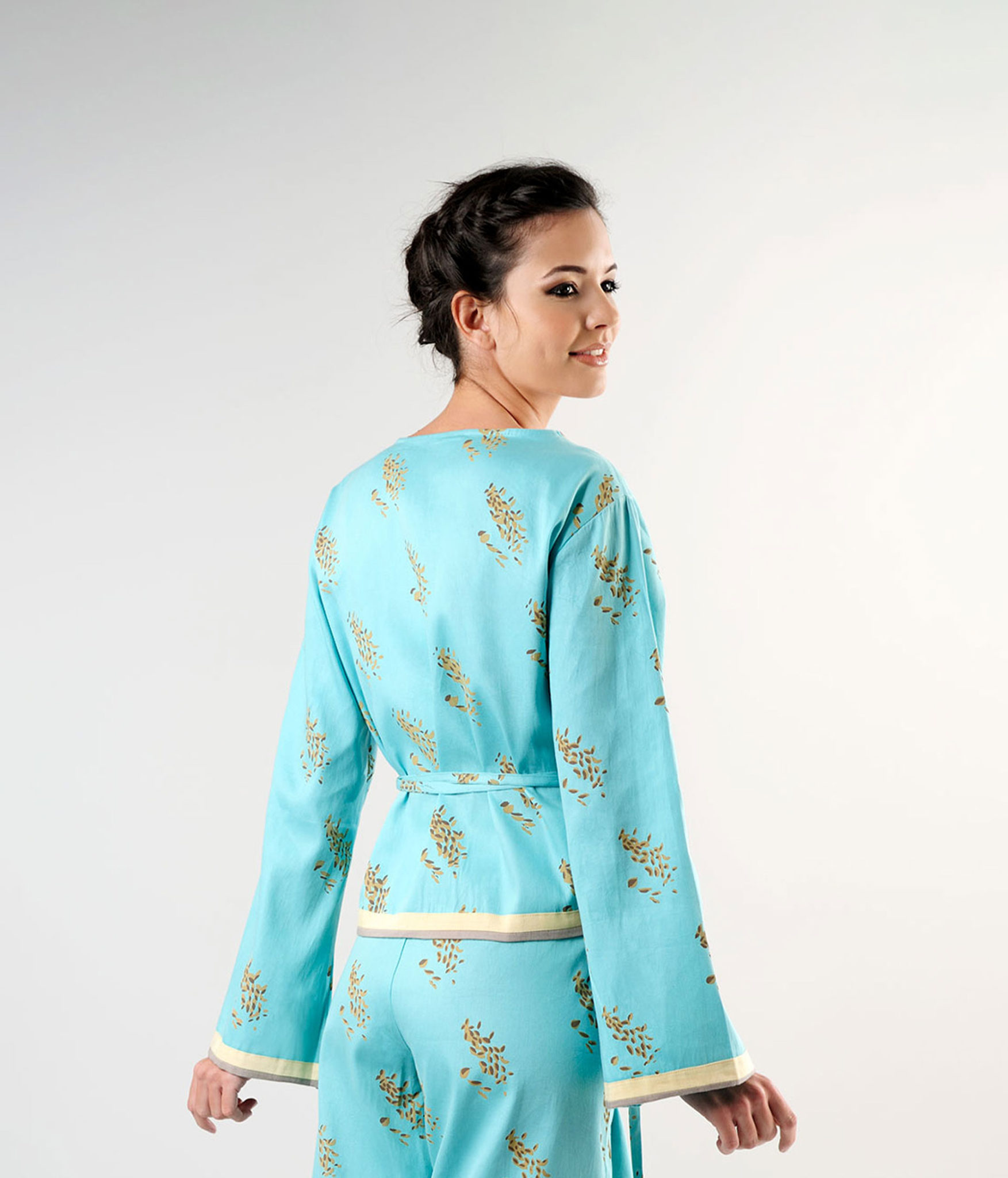 Wrap top kimono flared sleeves